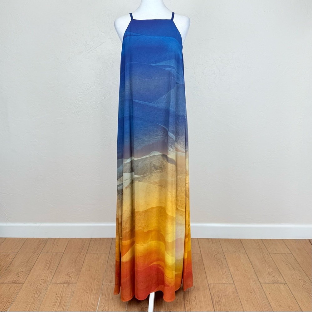 Lafayette 148 Leonissa Textured Desert High-Neck Sleeveless Maxi Dress S